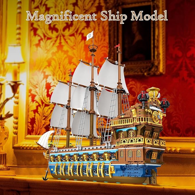 JMBricklayer Pirate Ship Building Sets for Adults, Gorgeous Royal Fleet Ship with Tiered Design, Attractive Pirate Toys Building Blocks Pirate Ship Display, Gifts for Teens Adults(2830 Pieces)