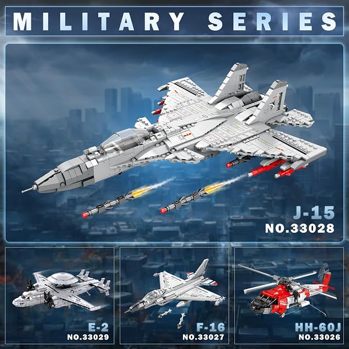 Reobrix J-15 Fighter Jet Building Set,Military Airplane Jet with Movable Wings,Single Seater Fighter 33028,Aircraft Model Kits,Military Displays,Gift for Adult,1066PCS