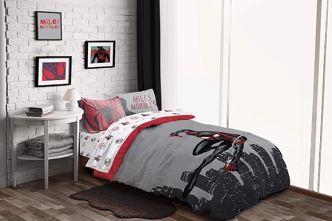 Jay Franco Marvel Miles Morales New Kid 7 Piece Full Bed Set - Includes Comforter & Sheet Set Bedding - Super Soft Fade Resistant Microfiber (Official Marvel Product)