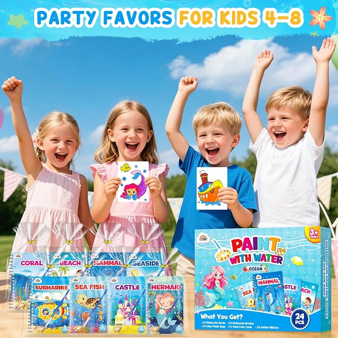 ZMLM 24 Water Coloring Books for Kids Party Favors - Bulk Mini Coloring Books for Kids Ages 4-8,Small Birthday Goodie Bag Stuffers School Teacher Return Gift Art Crafts Classroom Prizes (Ocean)