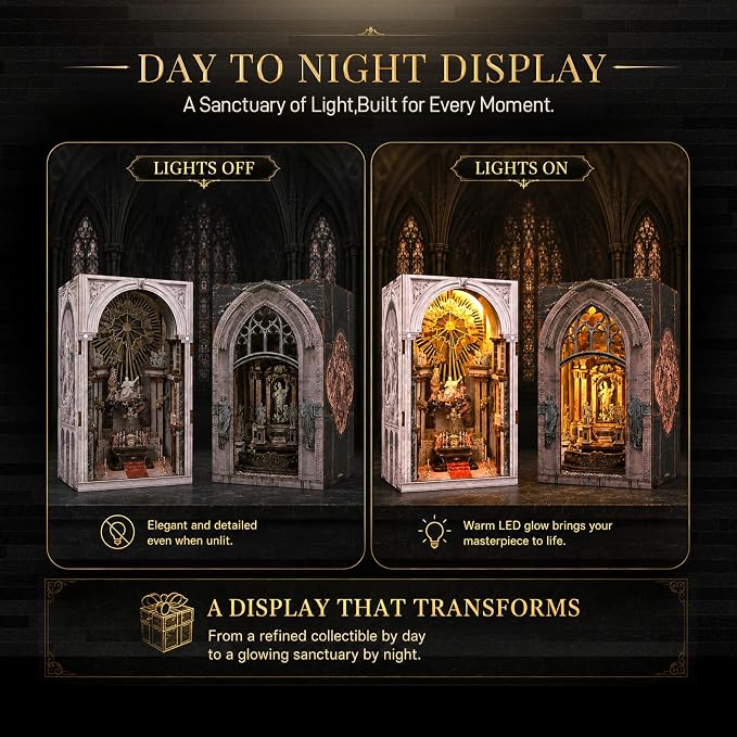 CCCDF 2 Sets of Book Nook Kit, DIY Miniature Dollhouse Church Booknook, Model Kits Craft Kits for Adults, Teens and Beginners, Tiny House Bookshelf Decor 3D Wooden Puzzle, Gifts for Family and Friends