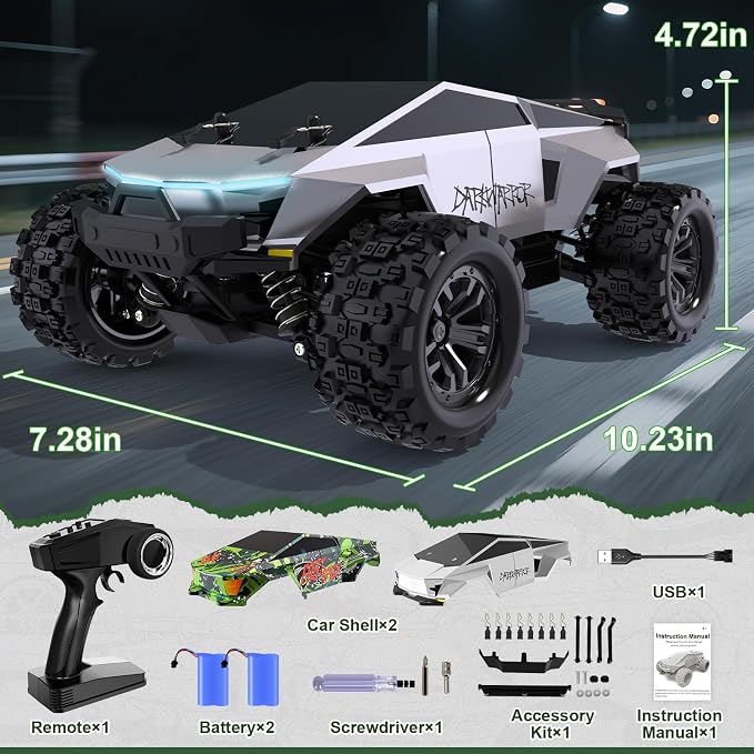 Fast RC Cars for Adult, 1:18 Fast Remote Control Car 40KMH, 2.4GHz High Speed RC Truck 4WD, Waterproof Monster RC Truck with 2 Rechargeable Batteries, Birthday Gifts for for 8+ Year Old Boys Adults