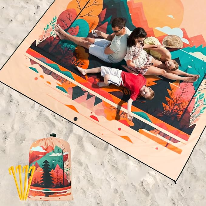HIHOHO Beach Blanket Waterproof Sandproof Extra Large Beach Mat 79" X 83"/120"x108"for 1-8 Adults Quick Drying Durable Outdoor Picnic Mat for Beach Travel Camping Hiking