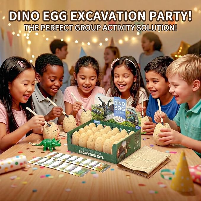 24 Dinosaur Eggs Dig Kit Toys for Kids, Dinosaur Eggs Excavation Kit with Magnifier, Easter Basket Stuffers, Science STEM Birthday Party Favors Gifts for Boys Girls Age 3 4 5 6 7 8 9 10 + Years Old