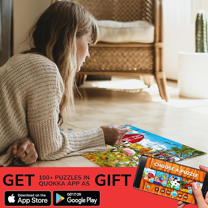 QUOKKA 100 Piece Puzzles for Kids Ages 4-6 – Floor Kids Puzzles Ages 6-8 Year Old – Toy for Learning Farm Animals for 8-10 yo – Jigsaw Toddler Game for Boy and Girl Ages 3-5