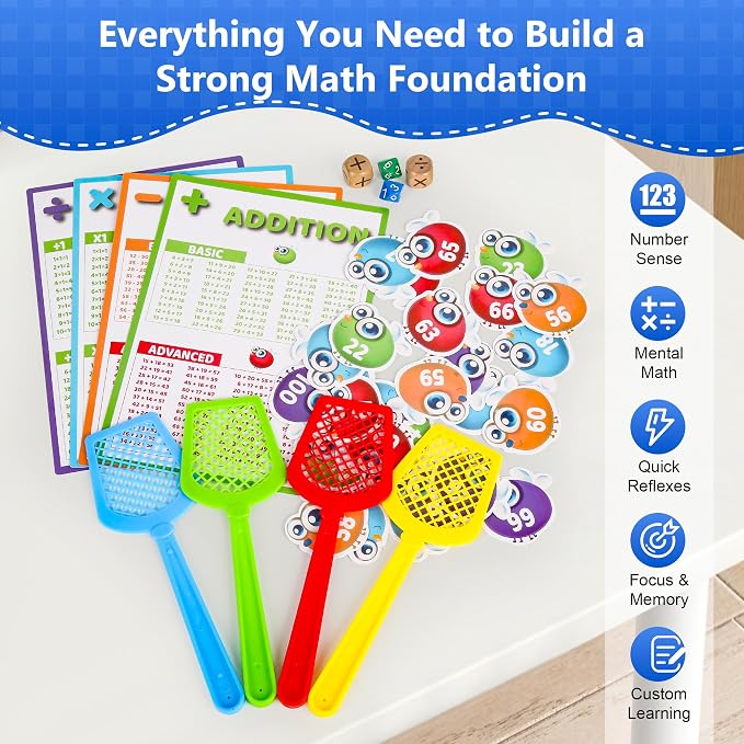 Math Swat Game for Kids, Addition Subtraction Multiplication Division, Number Recognition 1-100 Game, Math Manipulatives for Kindergarten 1st 2nd 3rd Grade, Homeschool Classroom