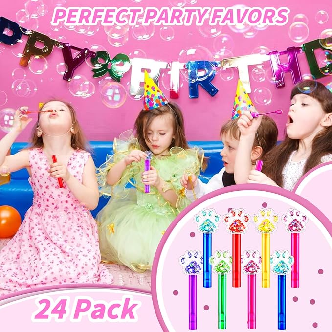 24PCS Glitter Paw Print Bubble Wands for Kids Paw Blue Puppy Dog Party Favors Supplies Decorations Pinata Filler Goodie Bags Suffer Classroom Prizes Birthday Gifts
