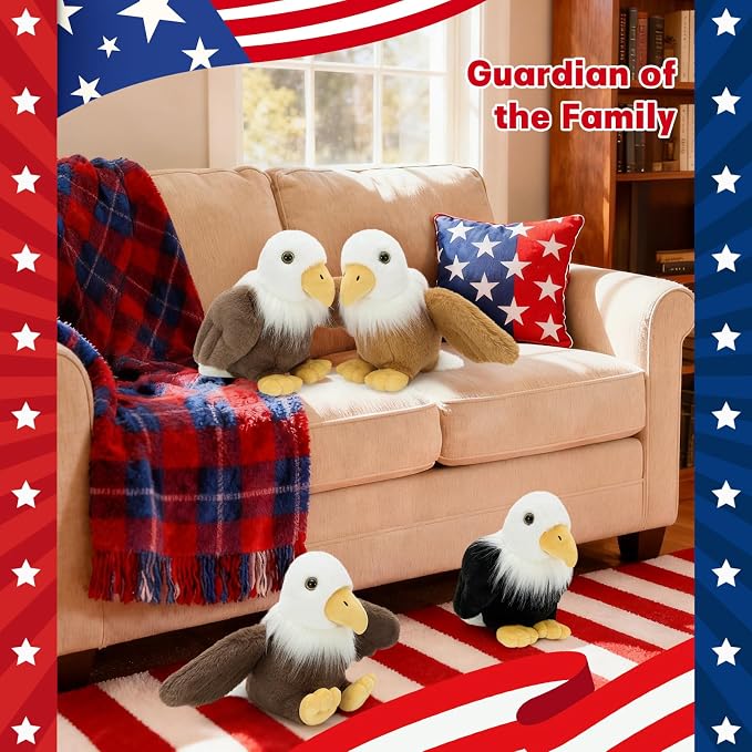 Tezituor 4 Pcs Bald Eagle Plush Toys – 7" Cuddly Eagle Stuffed Animals Bulk for Party Favor, Perfect Collectible Gift for Kids