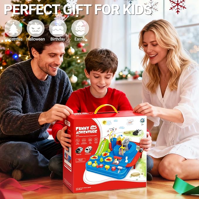 Toys for 3 Year Old Boys, Large City Adventure Car Race Track for Toddlers, STEM Montessori Playset with 4 Cars & Helicopter, Educational Learning Toy, Birthday Christmas Grandkids Gifts