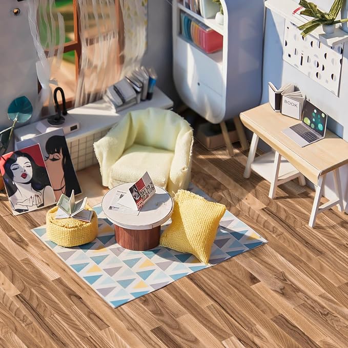 Flutesan 12 Pcs Miniature Dollhouse Wallpaper and Flooring Peel and Stick Mini DIY Self Adhesive Dollhouse Accessories 8.27 x 11.69 Inch (Classic Style)
