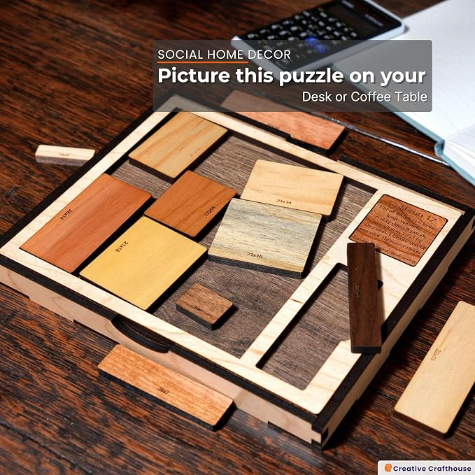Creative Crafthouse Calibron 12 Impossible Wood Packing Puzzle, Made in USA | Theodore Edison's 1933 design, faithfully reproduced; fit twelve odd rectangles into one solid block, rated 11 out of 10