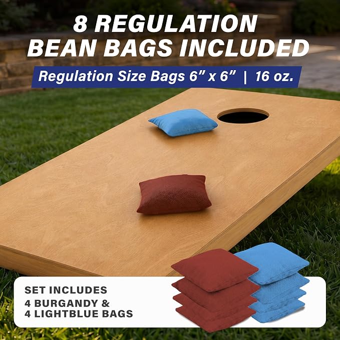 GoSports 4 ft x 2 ft Regulation Size Wooden Cornhole Boards Set with Light Brown Finish - Includes Carrying Case (Choose Your Colors)