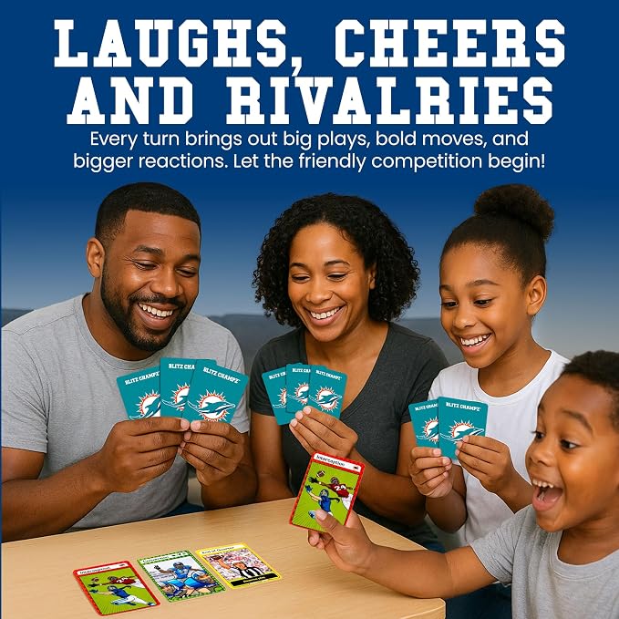 Blitz Champz Miami Dolphins – Official NFL Playing Cards & Dolphins Gifts for Men & Women, Fun Travel Card Games for Adults & Kids Ages 7+, Ideal Camping Games for Friends & Family Game Night