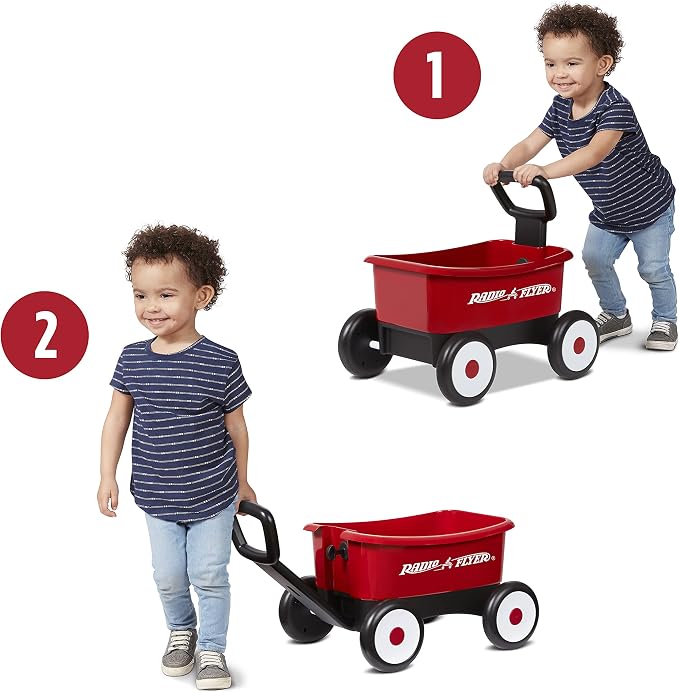 Radio Flyer Push & Pull Walker Wagon, Red, for Kids 1-4 Years Old, Locking Handle for Stability, Baby Push Walker Converts to Pull Wagon, for Indoor & Outdoor Play, Amazon Exclusive