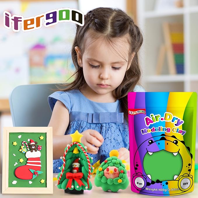 ifergoo Green Air Dry Clay, DIY Creative Modeling Clay for Kids, Super Light Magic Foam Clay for Kids Age 3-12, Soft, No-Sticky & Non-Toxic, Molding Clay for School Art & Craft Project(100g/3.5oz)