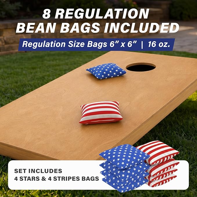 GoSports 4 ft x 2 ft Regulation Size Wooden Cornhole Boards Set with Light Brown Finish - Includes Carrying Case (Choose Your Colors)