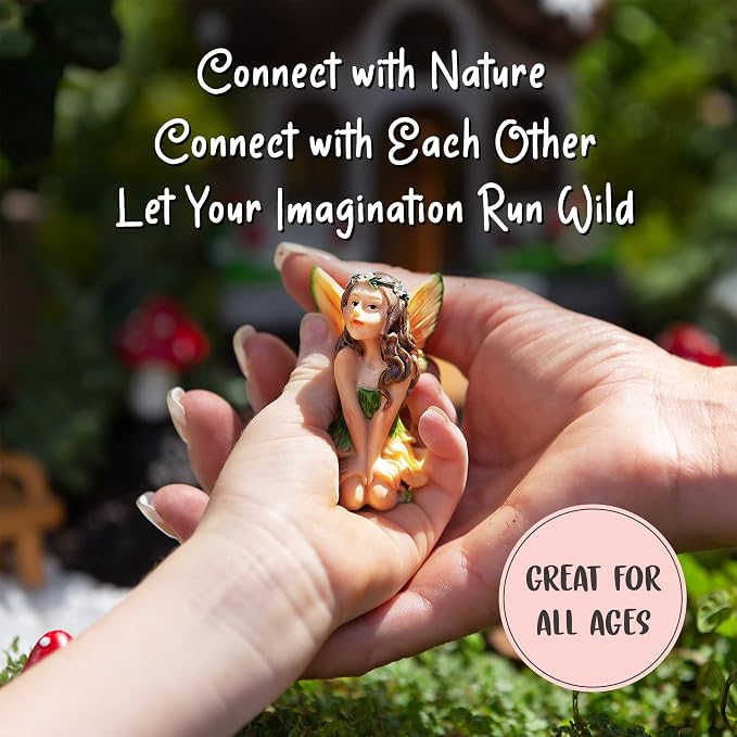 WILD PIXY Fairy Garden Kit - 13 Piece Glow in the Dark Decorative Accessories with 7.1" Outdoor Fairy House with Opening Door and Solar LED Light, Garden Door for Trees, Stones, Indoor/Outdoor Decor
