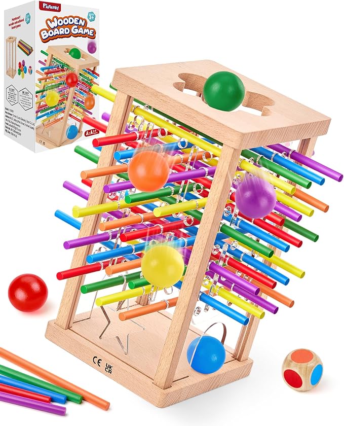 Montessori Wooden Board Game, 42 Colorful Sticks Board Games for Kids 4-6, Math Montessori Toys for 3 4 5 6 Year Olds Fine Motor Skills Toy Family Travel Games, Wooden Stick Game, Gift Boys Girls