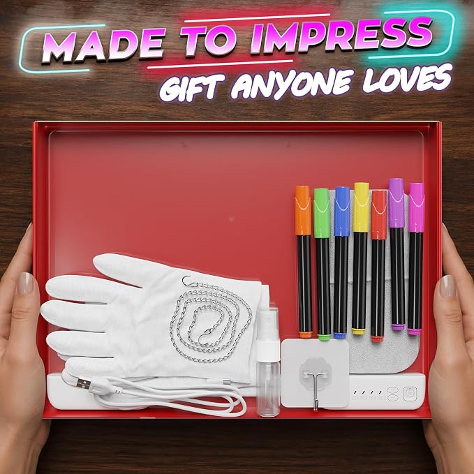 Upgraded 16” LED Drawing Board – Rechargeable, 7 Colors, 10 Light Modes, Adjustable Brightness – Acrylic Light Board for Tracing with Stand, Markers and Full Kit – Birthday Gift Set (White)