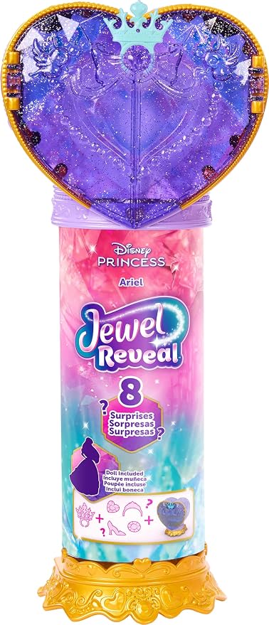 Mattel Disney Princess Ariel Fashion Doll & Accessories with 8 Surprises, Including Heart Gem Box, Ring for Child & 9 Play Pieces, Inspired by Movie