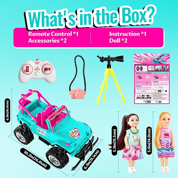 ULOVEME RC Cars - Remote Control Car with 5.5" Doll for Girls, 2.4GHz Je ep RC Cars - Simple Control Toy Cars for Kids (Blue)