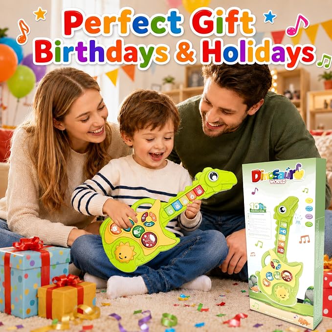Toys for 1-3Year Old Boy Gift,2-in-1 Electric Guitars,12-18 Month with Animal Sound and Light Dinosaur Musical Guitar Piano Toys,Learning Educational Gift for Toddlers