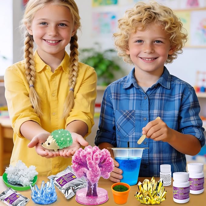UNGLINGA Crystal Growing Kit for Kids, Chemistry Experiments Science S.T.E.M Toys Gifts Idea for Boys Girls, Crystal-Growing Tree, Hedgehog Crystal, Grow 6 Vibrant Crystals Making Kit