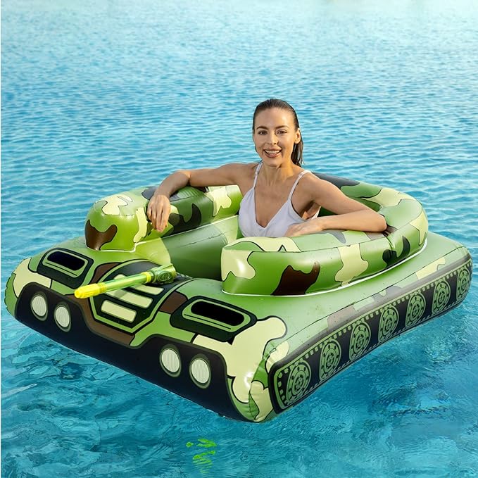 Inflatable Tank Pool Floats Adults - Jasonwell Kids Pool Floaties Swimming Pool Tank with Water Cannon Gun Swim Floaty Rafts Lake Beach Party Pool Toys for Boys Girls Kids Adults Green