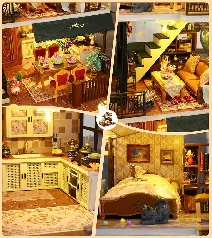 Spilay Dollhouse DIY Miniature Wooden Furniture Kit,Mini Handmade Big Castle Model,1:24 Scale Creative Doll House Toys for Adult Gift