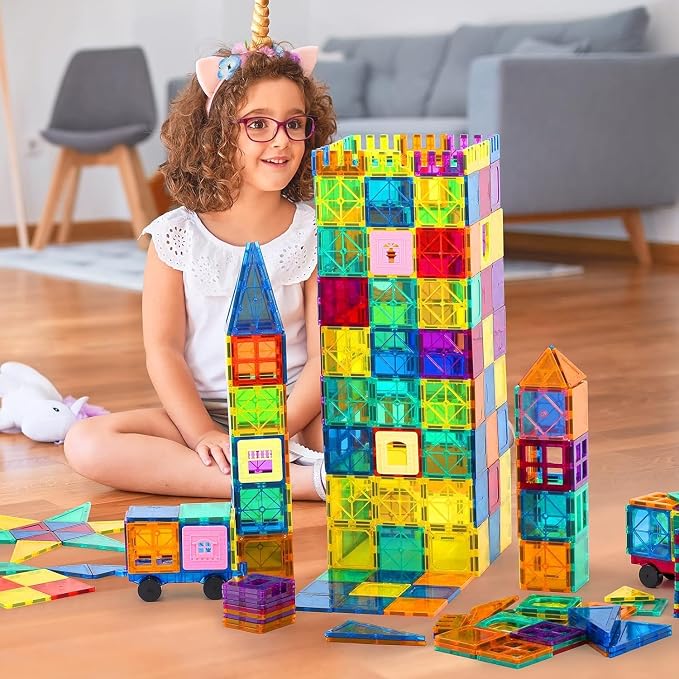 Anbalulu Magnetic Building Tiles,Magnet Building Set,Magnetic Blocks, 3D STEM Stacking Toys, Magnets Toy for Kids Boys Girls