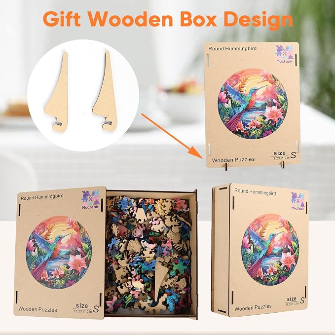 Mocfesk Wooden Puzzles, Hummingbird Jigsaw Puzzles 200 Pieces, Unique Shaped Bird Jigsaw Puzzles for Adults, Gifts for Seniors, Fun Family Game, 11.2 x 11.2 in