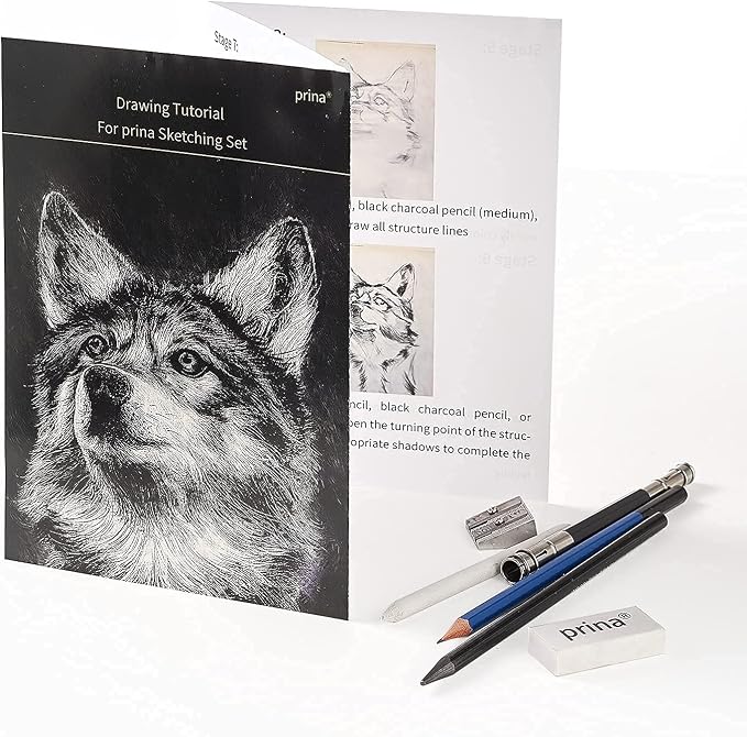 Prina 50 Pack Drawing Set Sketch Kit, Sketching Supplies with 3-Color Sketchbook, Graphite, and Charcoal Pencils, Pro Art Drawing Kit for Artists Adults Teens Beginner Kid, Ideal for Shading, Blending