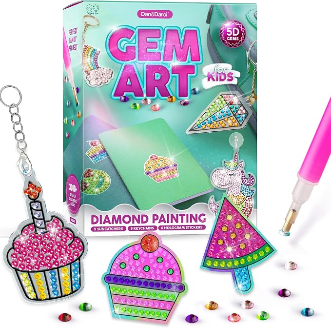 Dan&Darci Diamond Art Kit for Kids - Gem Painting - Arts & Crafts Kits for Ages 6-12 - Gifts for 6, 7, 8, 9, 10, 11, 12 Year Old Boy & Girl - Girls Birthday Toys Gift Ideas - Craft Activities