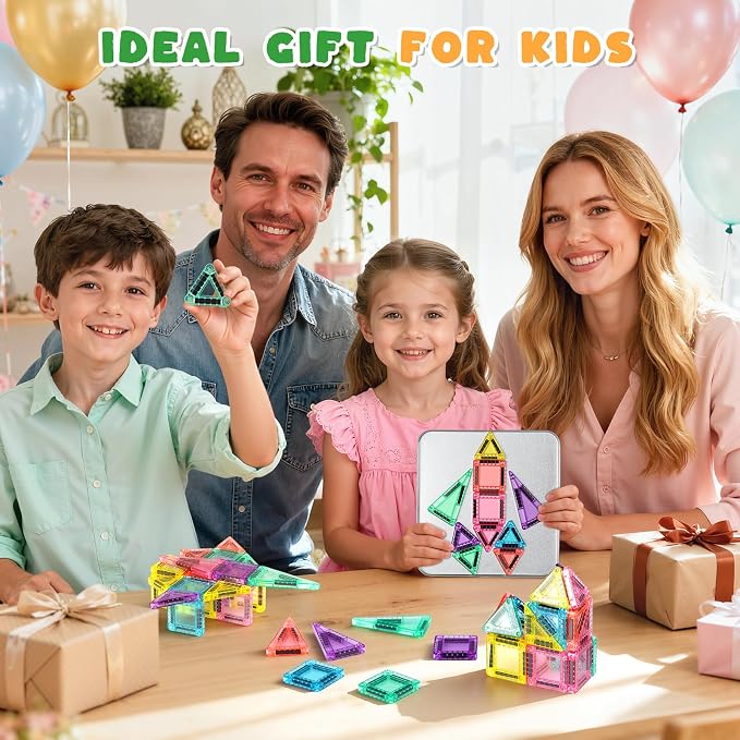 3 otters Travel Magnetic Tiles with Case, 44PCS Mini STEM Toys Travel Magnetic Building Blocks for Kids Birthday Party Gift Classroom Prize
