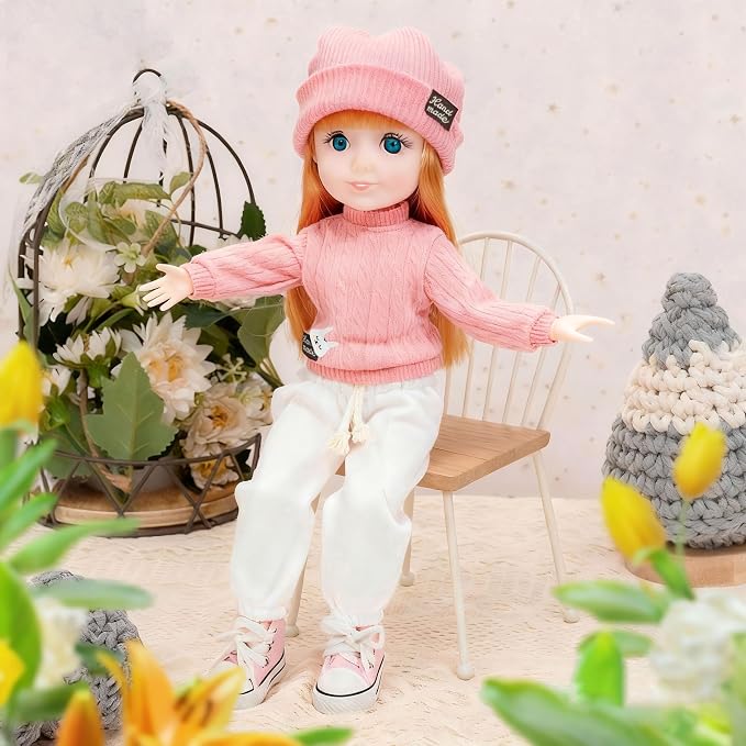 12 Inch BJD Fashion Girl Doll, 15 Movable Joints, Exquisite Hair and Trendy Casual Outfits (Casual wear-Pink)