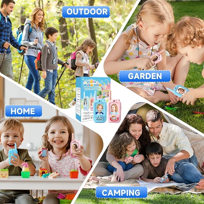 Video Walkie Talkies for Kids, Handheld 2 Pack Rechargeable Video Intercom Kids Walkies Talkies, Indoor Outdoor Toys for Family Games, Outside, Camping, Hiking for Boys Girls Ages 3-12 (bd/pu co)