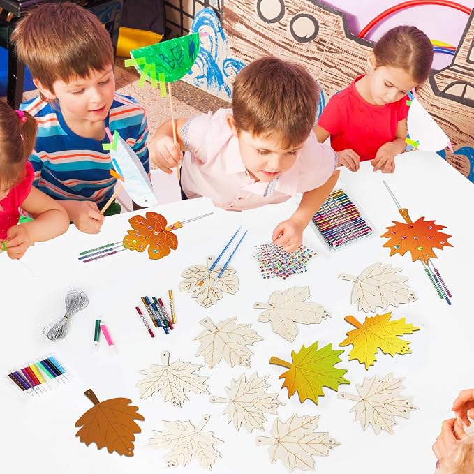 gisgfim 16 Pack Fall Wind Chime Kits for Make Your Own Maple Leaves Wind Chime Wooden DIY Arts and Crafts for Thanksgiving Autumn Party Decorations Supplies Birthday Favor