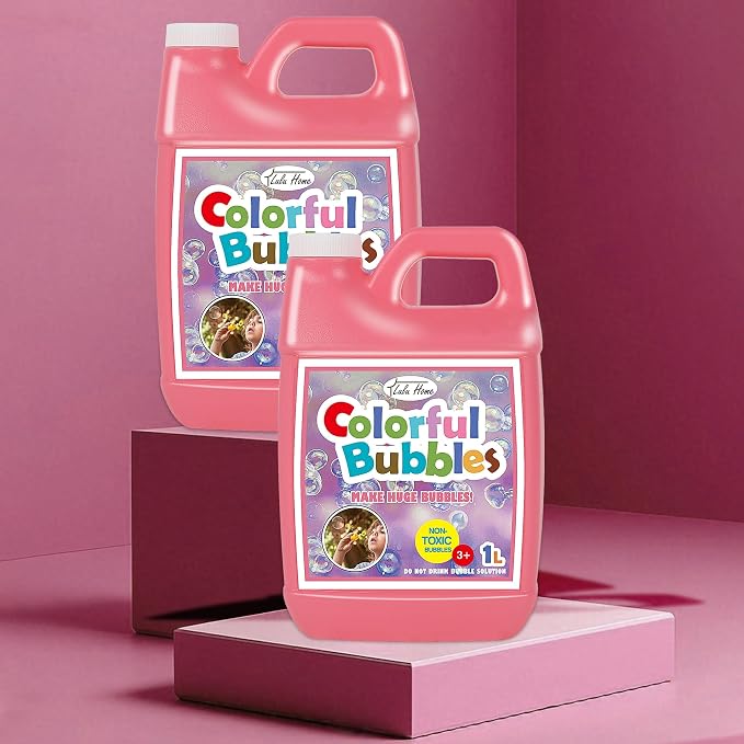 Lulu Home 2 Packs Bubble Concentrated Solution, 2 L/ 67.6 OZ Bubble Refill Solution for Kids Bubble Machine, Giant Bubble Wand, Bubble Blower, Birthday Party Favors - Up to 5 Gallons, Pink Bottle