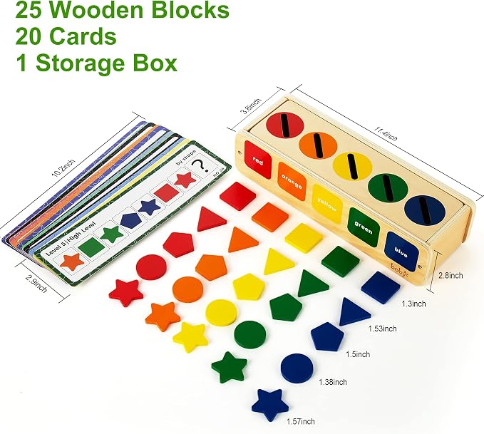 Lynncare Wooden Montessori Toy for 1 2 Year Old, Shape & Color Sorting Matching Toy with Box for Toddlers 1-3, for 1 2 3 Year Old Boy Girl Gifts