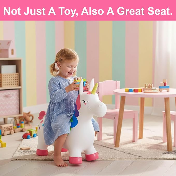 HotMax Unicorn Bouncy Horse Toys for 2 Year Old Girl, Toddlers Bouncing Animals, Ride on Rubber Jumping Toys for Baby Girl or Boy 1st Birthday Gift for 2 3 4 Year Old (Pink White Unicorn)