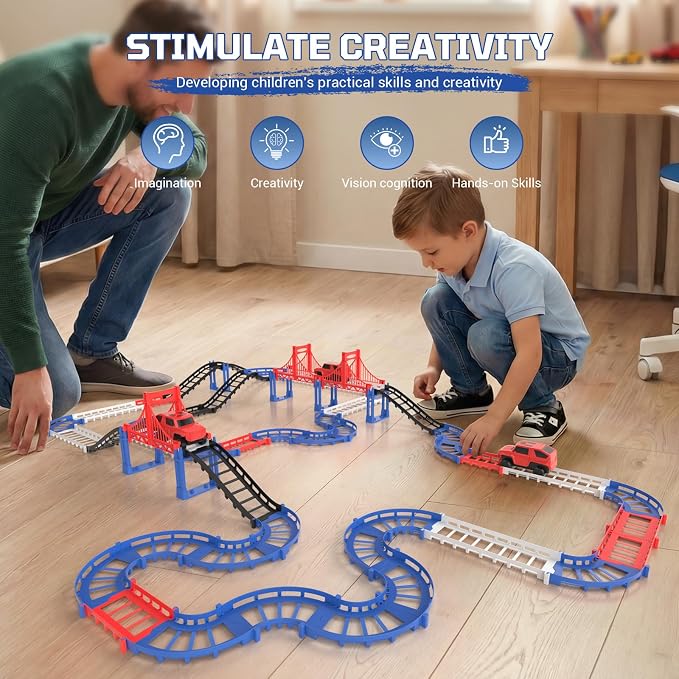DIY Construction Race Track Set, 24 Pieces with Battery Powered Car,Bridge Building Track ,Assembly Track Builder Playset Gifts Toys for Boys Kids Age 6 7 8