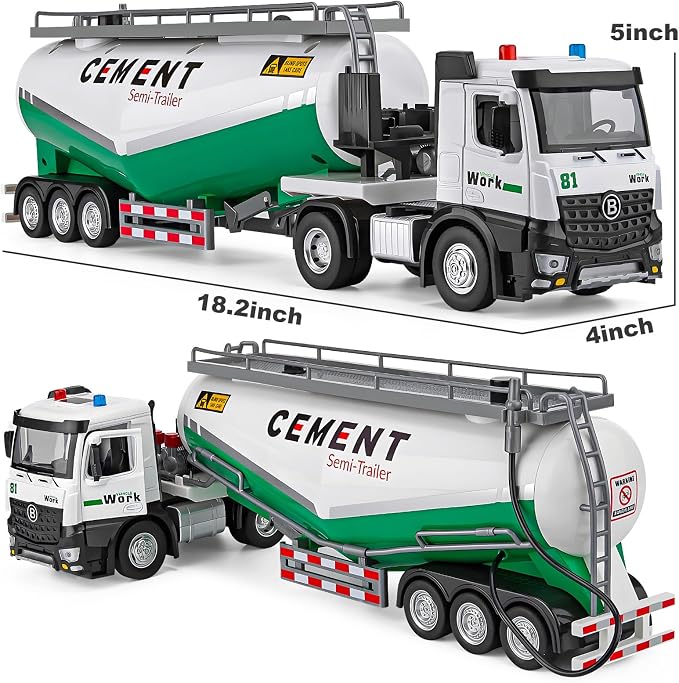 HAPYAD Diecast Semi Truck Toy, Big Tractor Trailer for Boys Toddlers, 18.2" | Large Tanker Truck, Metal Cab, Lights and Sounds, Working Water Pump, Friction Powered Truck and Trailer Toys for Boys Kids