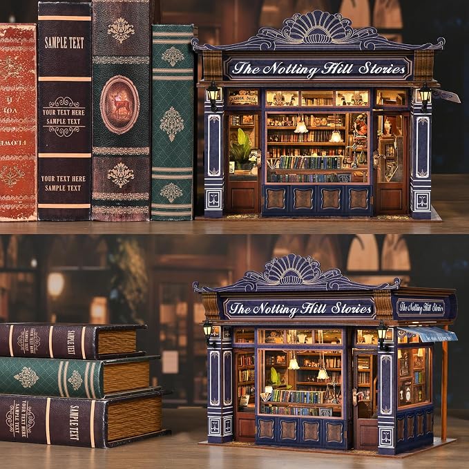 DIY Miniature House Kit, Dollhouse Fantastic Book Store for Adults to Build, Birthday/Christmas Day Gift for Family and Friends, Prefab Tiny Home with LED Lights,The Notting Hill Stories