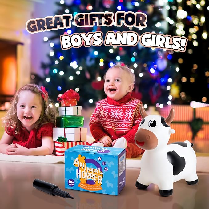 Bouncy Cow Hopper Horse for Toddlers, Bouncy Animals Hopping Toys Jumping Horse, Ride on Toys Indoor Outdoor Inflatable Birthday Gifts for Girls Boys 18 Months 2 3 4 5 6 Year Old