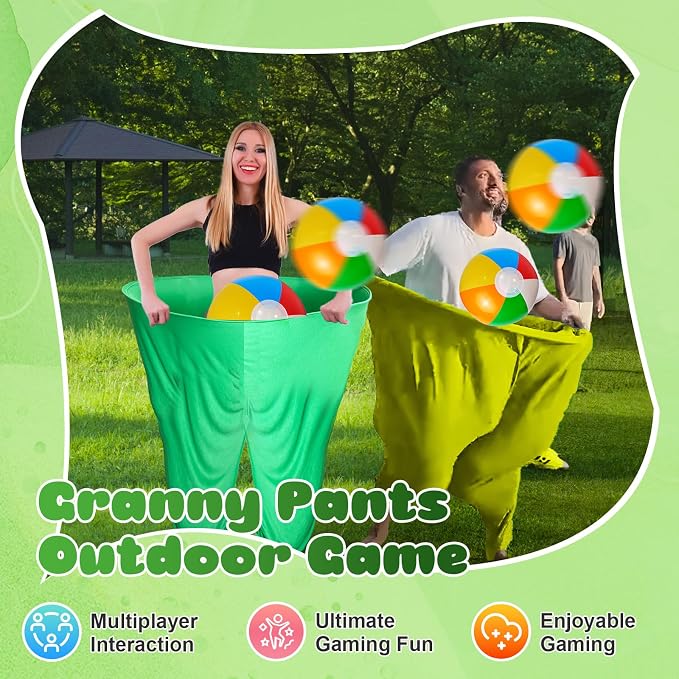 Granny Pants Yard Game, 4Pcs Granny Pants Outdoor Game for Adults and Kids, Giant Outdoor Tossing Games with 4 Oversized Pants & 12 Bouncy Balls, Family Reunion Party Field Game Set
