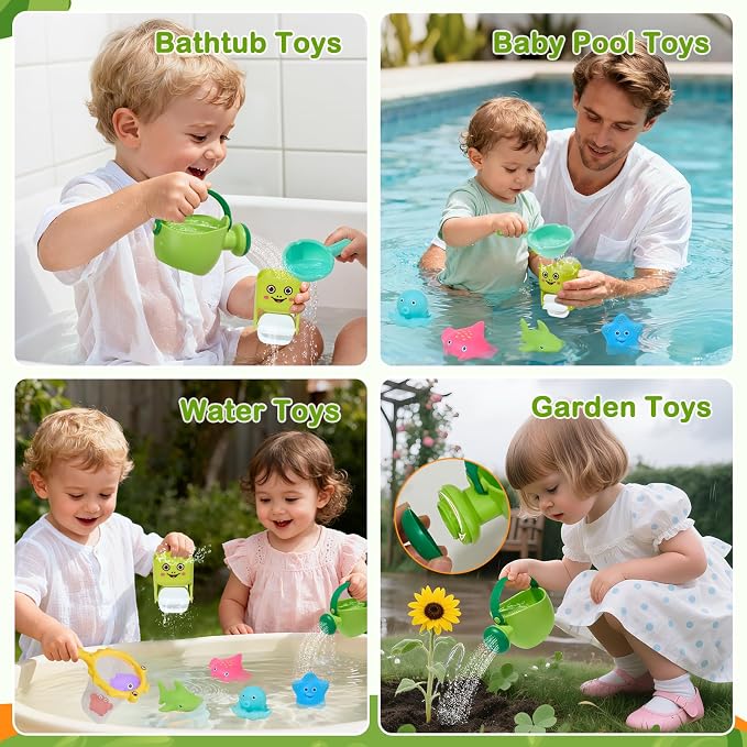Baby Bath Toys for Kids Ages 1-3, Mold Free Toddler Bathtub Pool Water Table Toys for 1 2 3 Year Old Girls Boys, No Hole Floating Animals, Fishing Net Watering Can Tub Toys for Babies 12+ Months