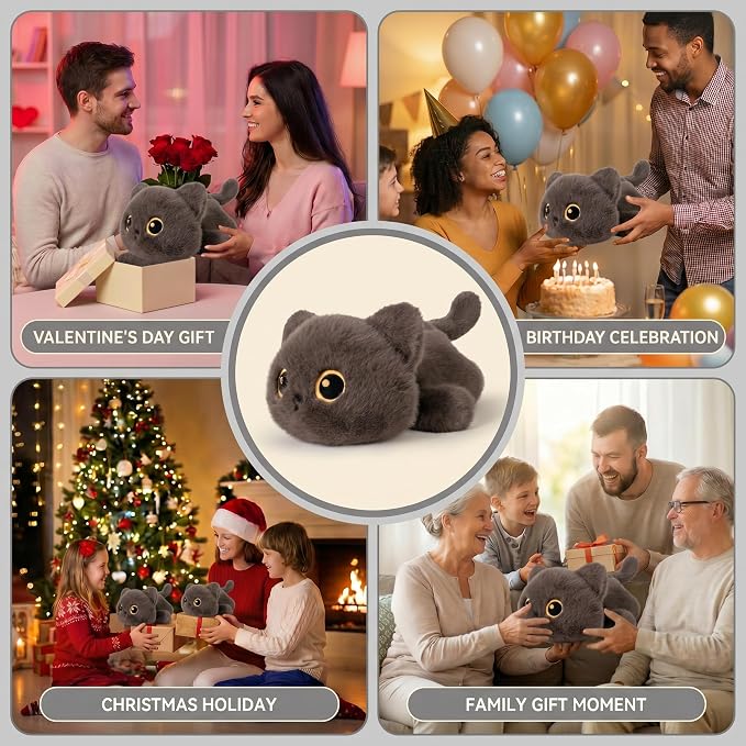 Weighted Cat Stuffed Animal, 20-Inch, 4 lbs Grey Cat Plush, Cuddly Soft Plushie Pillow Gift for Kids & Adults