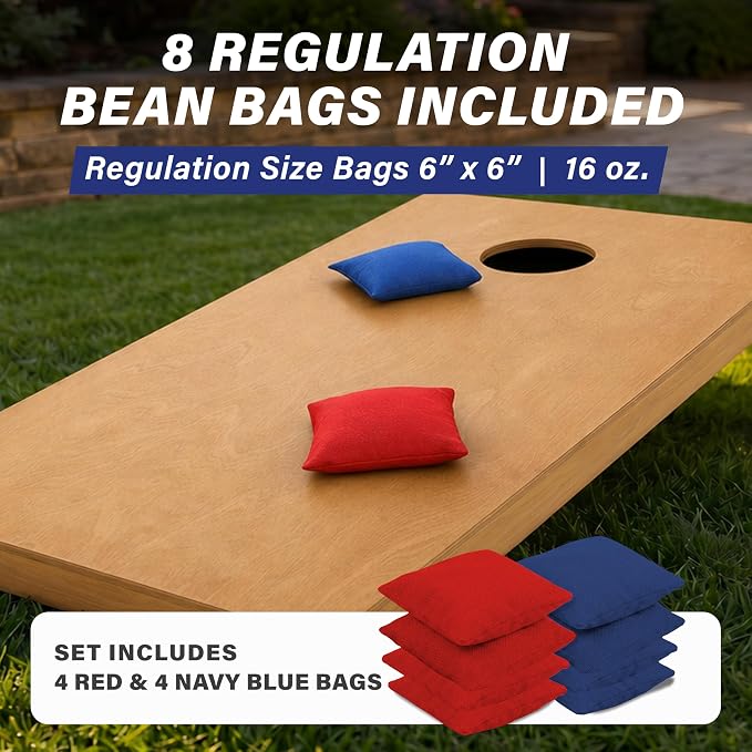 GoSports 4 ft x 2 ft Regulation Size Wooden Cornhole Boards Set with Light Brown Finish - Includes Carrying Case (Choose Your Colors)