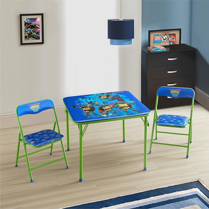 Teenage Mutant Ninja Turtles 3 Piece Children's Activity Square Table and 2 Folding Chairs Set, Ages 3+