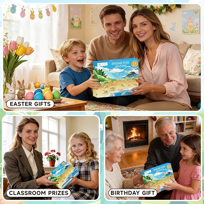 Tenhorses Dinosaur Party Favors for Kids, 24 Dinosaurs Fossil Building Sets,Dinosaur Toys, Party Favors for Kids 4-8, Easter,Christmas, Birthday Gift for Dinosaur & Fossil Enthusiasts(795PCS)